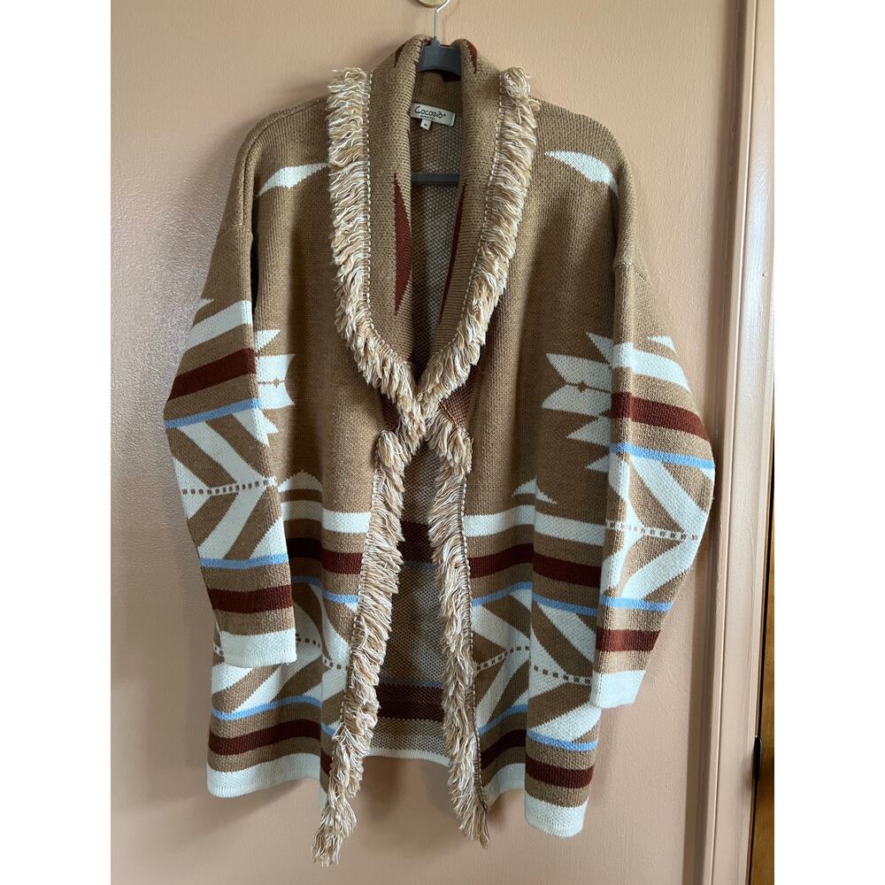 Cocogio Made in Italy Fringe Cardigan Womens M Aztec Southwestern Wool Blend